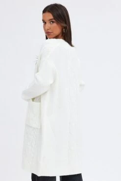 White Longline Cable Knit Cardigan -FabWear Shop kn2004 45jb white 5