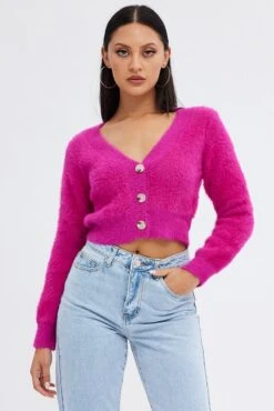 Pink Fluffy Cardigan 8 Pink Fluffy Cardigan -FabWear Shop kn2018 41jb hot pink 3