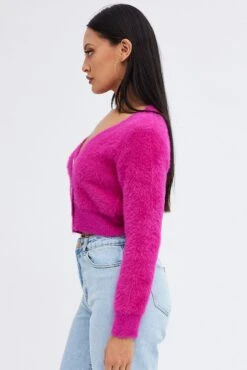 Pink Fluffy Cardigan 9 Pink Fluffy Cardigan -FabWear Shop kn2018 41jb hot pink 4