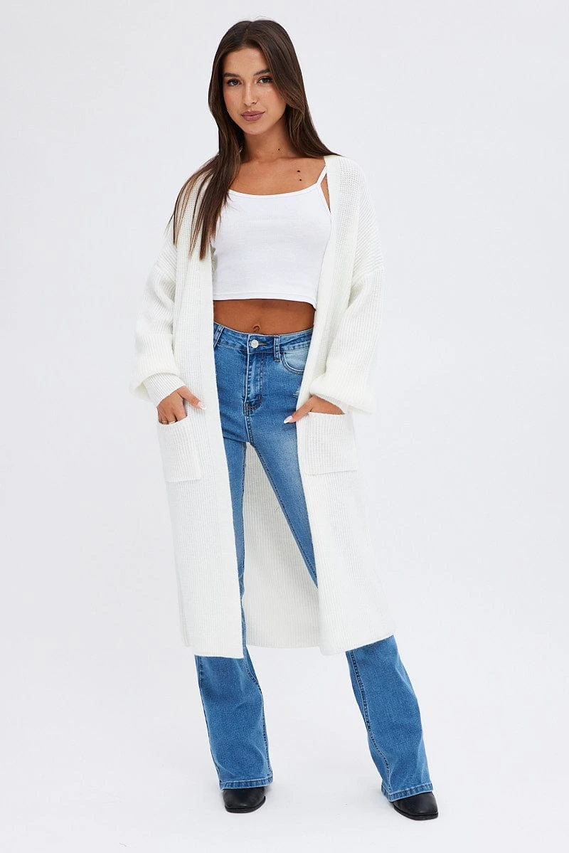 White Longline Cardigan 1 White Longline Cardigan