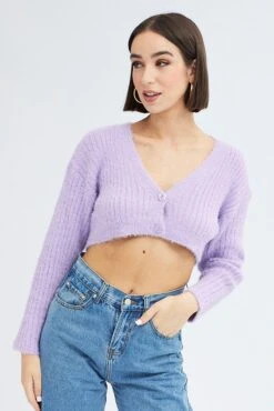 Purple Crop Knit Cardigan V Neck 8 Purple Crop Knit Cardigan V Neck -FabWear Shop kn2051 41jb lavender 3
