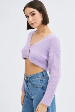 Purple Crop Knit Cardigan V Neck 9 Purple Crop Knit Cardigan V Neck -FabWear Shop kn2051 41jb lavender 4