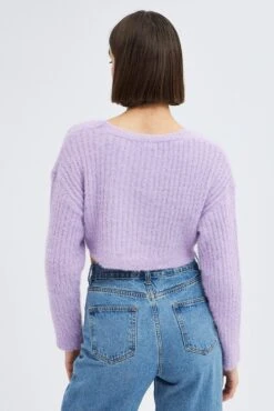 Purple Crop Knit Cardigan V Neck 10 Purple Crop Knit Cardigan V Neck -FabWear Shop kn2051 41jb lavender 5