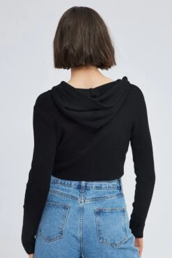 Black Knit Zip Up Cardigan Hooded -FabWear Shop kn2122 40jb black 5