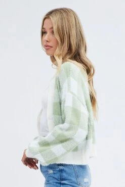 Green Check Crop Knit Cardigan Check 9 Green Check Crop Knit Cardigan Check -FabWear Shop kn2123 41jb check 4