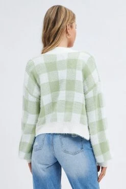 Green Check Crop Knit Cardigan Check 10 Green Check Crop Knit Cardigan Check -FabWear Shop kn2123 41jb check 5