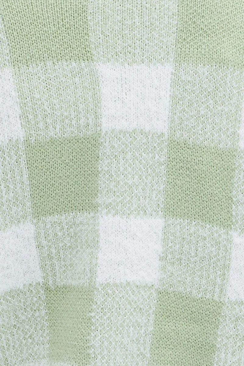 Green Check Crop Knit Cardigan Check 6 Green Check Crop Knit Cardigan Check - Image 6