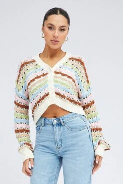 Multi Crochet Cardigan Long Sleeve 8 Multi Crochet Cardigan Long Sleeve -FabWear Shop kn2180 41j multi 3