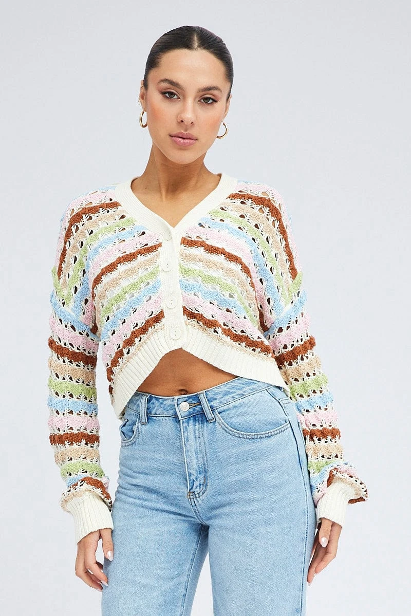 Multi Crochet Cardigan Long Sleeve 3 Multi Crochet Cardigan Long Sleeve - Image 3