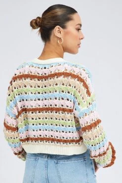 Multi Crochet Cardigan Long Sleeve 10 Multi Crochet Cardigan Long Sleeve -FabWear Shop kn2180 41j multi 5