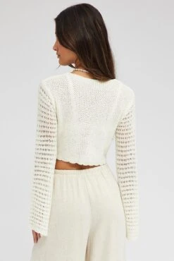 White Crochet Tie Up Cardigan 10 White Crochet Tie Up Cardigan -FabWear Shop kn2341 41j cream 5