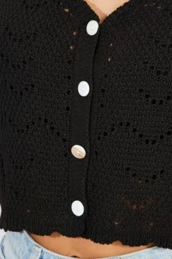 Black Crochet Knit Cardigan Short Sleeve -FabWear Shop kn2434 41j black 6