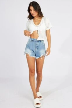White Tie Up Cardigan Short Sleeve