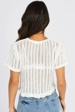 White Tie Up Cardigan Short Sleeve -FabWear Shop kn2435 41j white 5