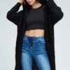 Black Oversized Longline Cardigan Hooded