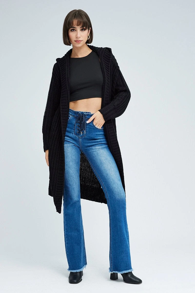 Black Oversized Longline Cardigan Hooded 2 Black Oversized Longline Cardigan Hooded - Image 2