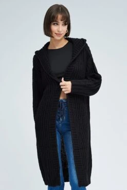 Black Oversized Longline Cardigan Hooded 8 Black Oversized Longline Cardigan Hooded -FabWear Shop kn3027 45p black 3