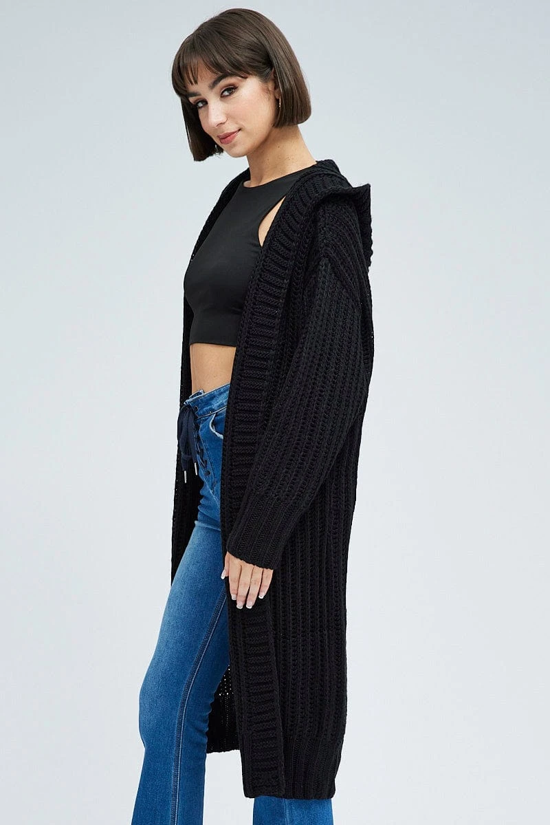 Black Oversized Longline Cardigan Hooded 4 Black Oversized Longline Cardigan Hooded - Image 4
