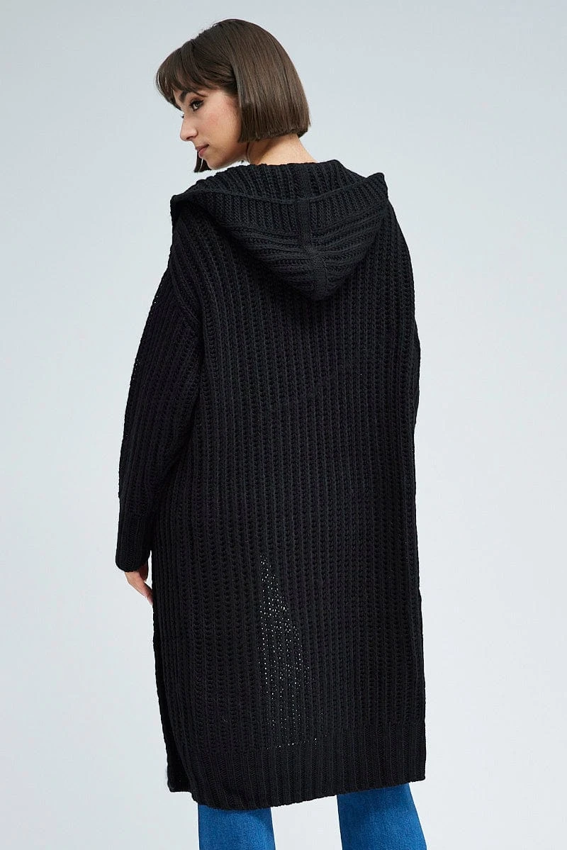 Black Oversized Longline Cardigan Hooded 5 Black Oversized Longline Cardigan Hooded - Image 5