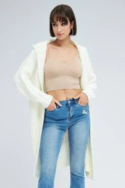 White Oversized Longline Cardigan Hooded 8 White Oversized Longline Cardigan Hooded -FabWear Shop kn3027 45pb white 3