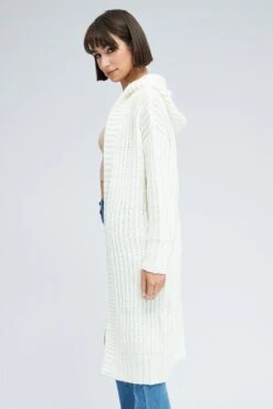 White Oversized Longline Cardigan Hooded 9 White Oversized Longline Cardigan Hooded -FabWear Shop kn3027 45pb white 4