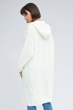 White Oversized Longline Cardigan Hooded 10 White Oversized Longline Cardigan Hooded -FabWear Shop kn3027 45pb white 5