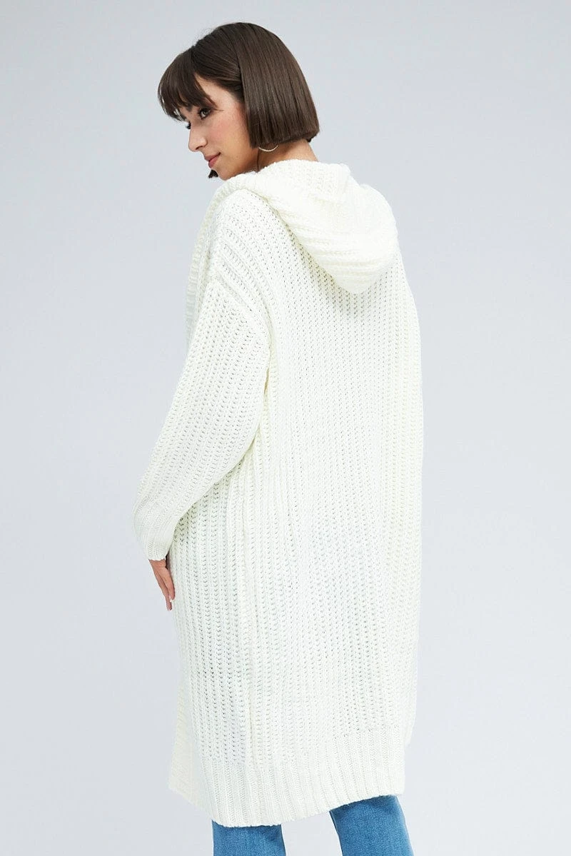 White Oversized Longline Cardigan Hooded 5 White Oversized Longline Cardigan Hooded - Image 5