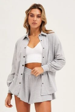 Grey Oversized Shirt Loungewear -FabWear Shop lg set grey oversized shirt loungewear 32966495994049