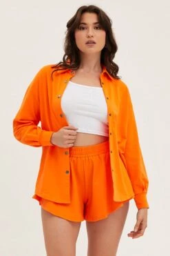 Orange Oversized Shirt Loungewear -FabWear Shop lg set orange oversized shirt loungewear 32887087071425
