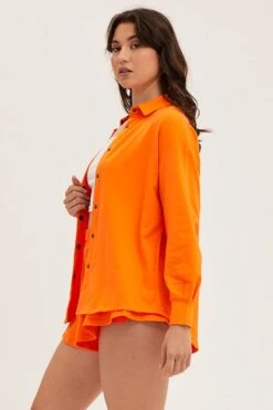 Orange Oversized Shirt Loungewear -FabWear Shop lg set orange oversized shirt loungewear 32887087104193