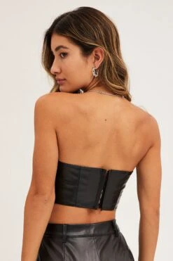 Black Faux Leather Corset Top -FabWear Shop lingerie black faux leather corset top 33007223701697
