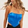 Blue Strapless Boned Corset Top