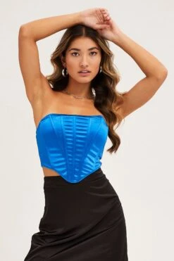 Blue Strapless Boned Corset Top -FabWear Shop lingerie blue strapless boned corset top 33007219179713