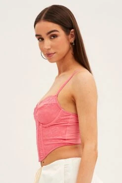Pink Floral Lace Corset Top Lingerie -FabWear Shop lingerie pink floral lace corset top lingerie 33220260135105