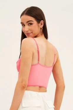 Pink Floral Lace Corset Top Lingerie -FabWear Shop lingerie pink floral lace corset top lingerie 33220260266177