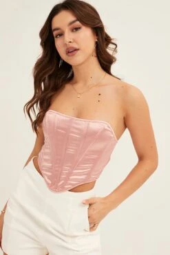 Pink Strapless Boned Corset Top