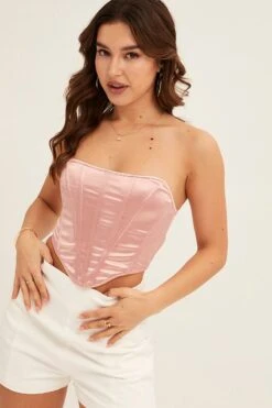 Pink Strapless Boned Corset Top -FabWear Shop lingerie pink strapless boned corset top 33007220916417