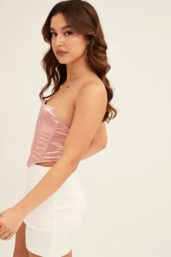 Pink Strapless Boned Corset Top -FabWear Shop lingerie pink strapless boned corset top 33007220949185
