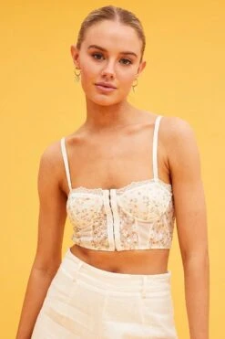 White Floral Print Lace Corset Top -FabWear Shop lingerie white floral print lace corset top 33007221768385