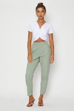 Green High Rise Mom Jeans