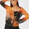 Brown Abstract Mesh Cardigan Long Sleeve