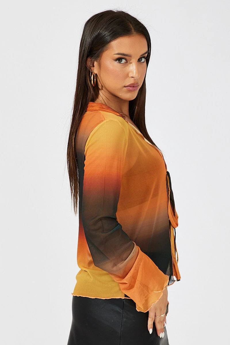 Brown Abstract Mesh Cardigan Long Sleeve 4 Brown Abstract Mesh Cardigan Long Sleeve - Image 4