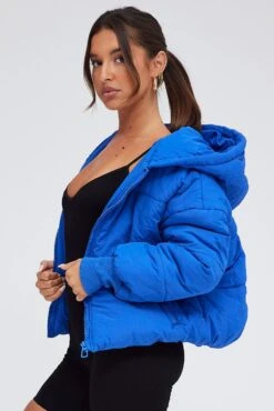 Blue Puffer Jacket With Long Sleeves -FabWear Shop oj1232 33w cobalt 4
