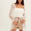 White Crochet Cardigan Long Sleeve Relaxed