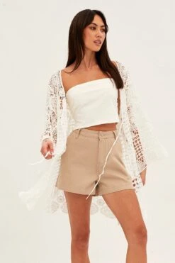 White Crochet Cardigan Long Sleeve Relaxed -FabWear Shop oj1300 47wb white 3