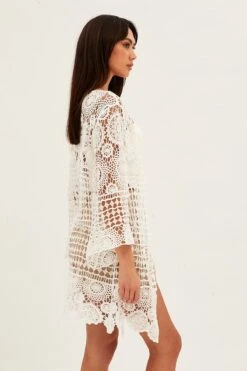 White Crochet Cardigan Long Sleeve Relaxed -FabWear Shop oj1300 47wb white 4