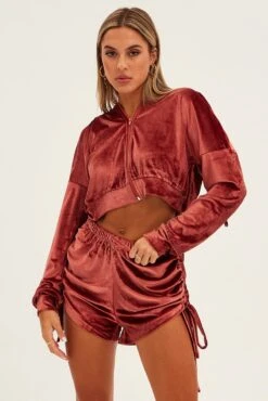 Brown Velvet Jacket Long Sleeve Hoodie -FabWear Shop oj13014 f3 brown 3