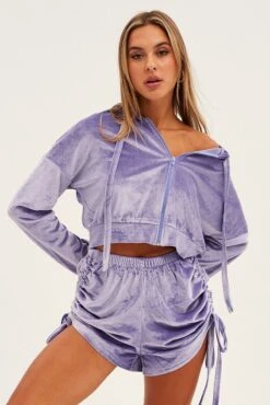 Purple Velvet Jacket Long Sleeve Hoodie -FabWear Shop oj13014 f3 lilac 3