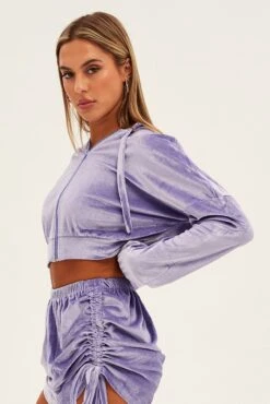 Purple Velvet Jacket Long Sleeve Hoodie -FabWear Shop oj13014 f3 lilac 4