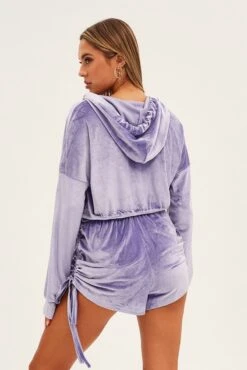 Purple Velvet Jacket Long Sleeve Hoodie -FabWear Shop oj13014 f3 lilac 5
